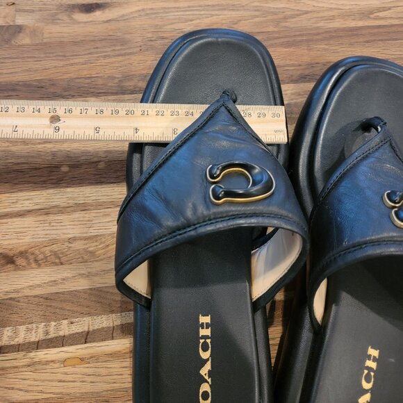 Coach Sylvie Black Leather Logo Platform Thong Sandal - Picture 9 of 13